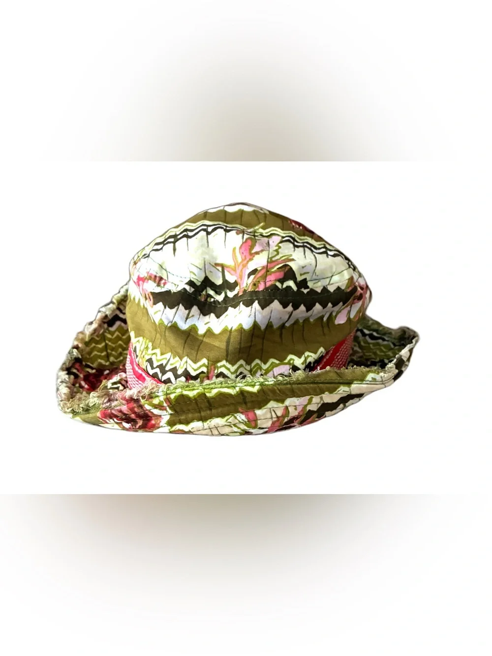 Pistil Women’s Fabric Bucket Hat, Pink/Green Pattern, Raw Edge, Wire In Brim